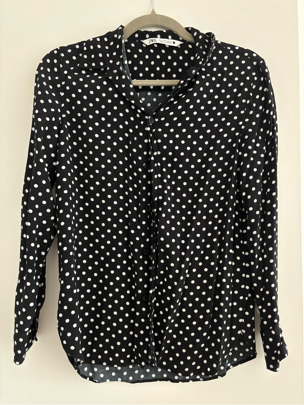 Zara Black & White Polka Dot Button-Down Shirt